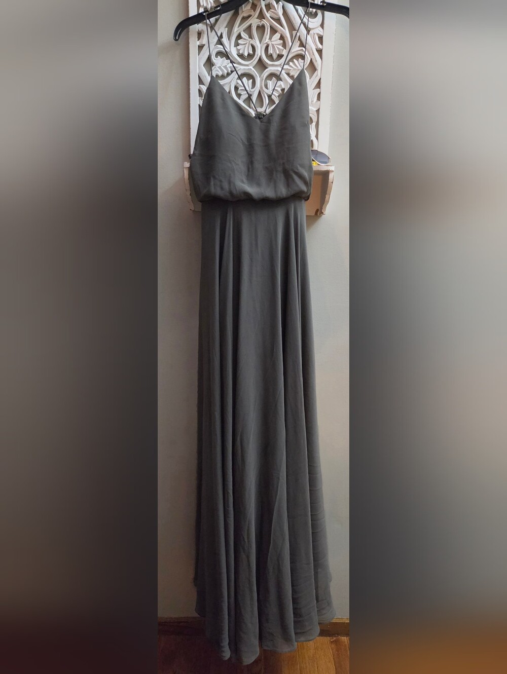 Jenny Yoo Size 8 Gray Lined Spaghetti Strap Maxi Bridesmaid Dress
